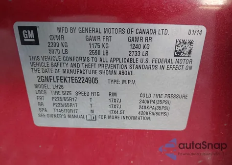 2014 Chevrolet Equinox 1Lt z USA, uszkodzony, nr VIN 2GNFLFEK7E6224905